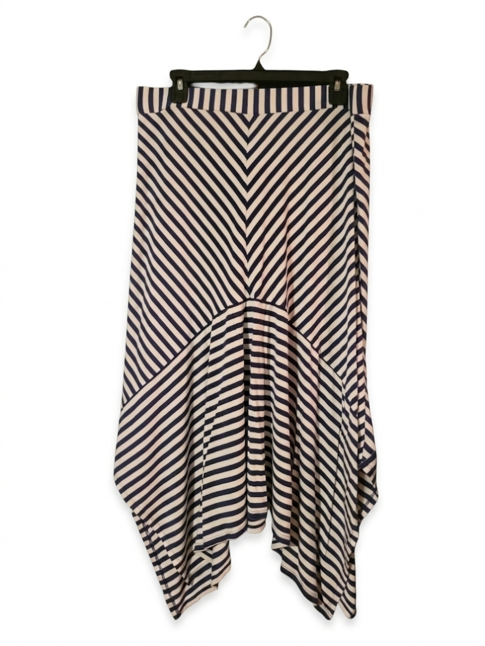 Laurie Felt Navy and White Asymmetrical Striped Skirt